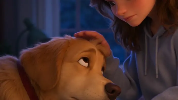 A dog resting his head under a gentle hand